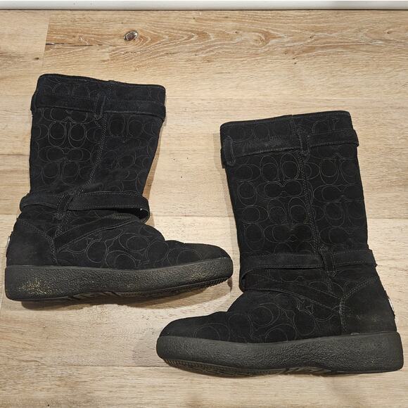 Coach Black Signature Print Leather Thelma Mid-Calf Winter Boot sz 6.5B Casual - Picture 4 of 8